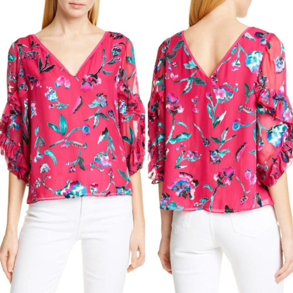 Tanya Taylor Hot Pink Floral Margarita Blouse